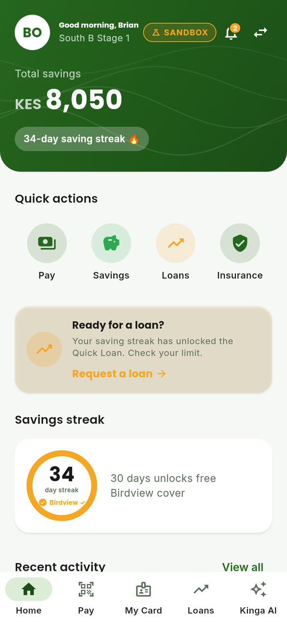 Kinga app dashboard